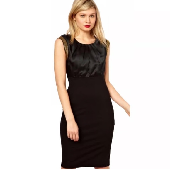 Ted Baker London Black Silk & Rhinestone Elate Midi Sheath Dress 3 Medium - Picture 1 of 15